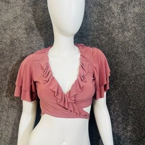 Nasty Gal Ruffled Wrap Crop Top 6 Pink Coquette Festival Cottagecore Boho